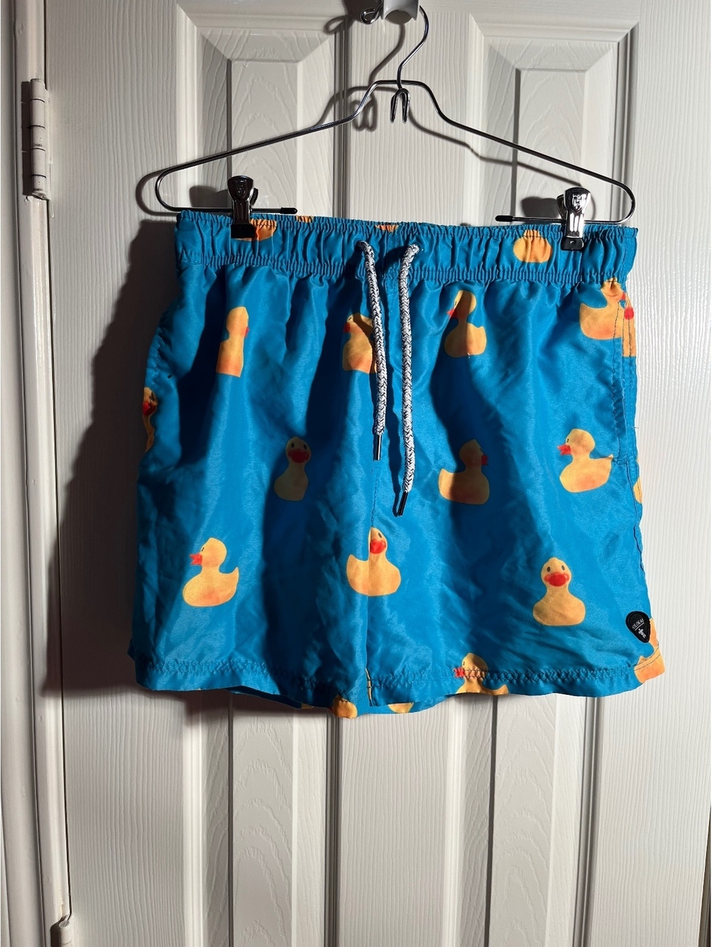 Molokai Surf Co Blue Yellow Rubber Duck Print Swim Trunks Board Shorts Mens M